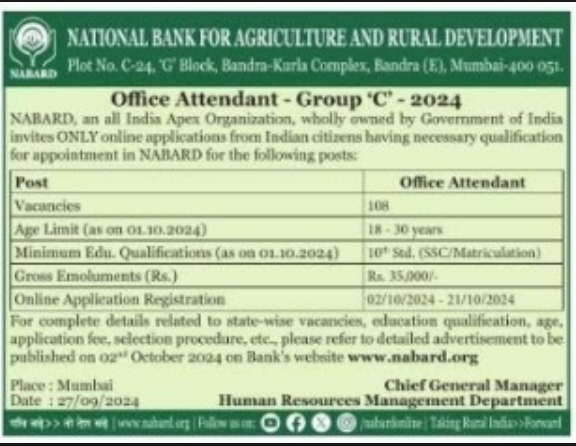 NABARD Bharti 2024 Notification
