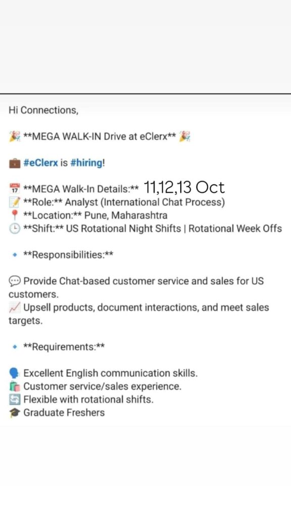 eClerx Pune Bharti 2024