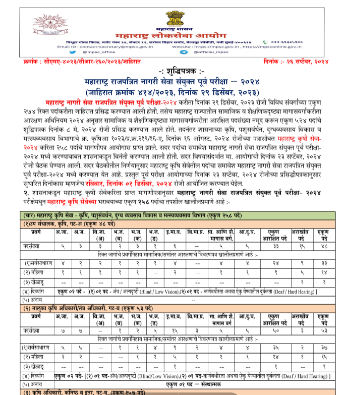 MPSC Krushi Seva Bharti 2024