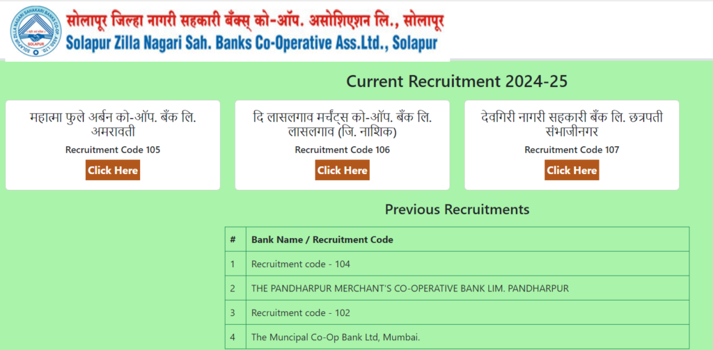 Solapur Zilla Nagari Sahakari Bank Solapur Bharti 2024